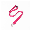 A pink ribbed lanyard with a metal clip and a black buckle. Ideal for events and exhibitions.
