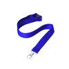 A blue flat ribbed lanyard, 20mm wide, featuring a metal clip and a branding logo.
