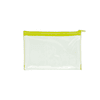 A clear PVC pencil case with a vibrant yellow zip, ideal for organising stationery items.
