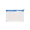 A clear PVC pencil case with a blue zipper detail, ideal for storing stationery.