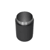 A stainless steel stubby holder in black, featuring a sleek design and a smooth interior.