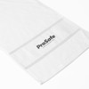 A large white cotton gym towel featuring a grey logo at one end. Ideal for leisure and outdoor activities.