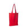 A red canvas tote bag with two handles, featuring a simple design and no visible logos.