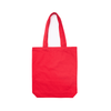 A red canvas tote bag with two shoulder straps and no visible logos or branding.