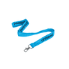 A flat, ribbed, 15mm wide lanyard in blue with a swivel clip and branding along its length.