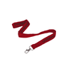 A red flat ribbed lanyard, 15mm wide, featuring a swivel clip and a logo.