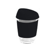 A reusable glass coffee cup in black, featuring a silicone lid and band. It has a capacity of 350ml.
