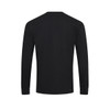 A black long sleeve t-shirt featuring a simple design and a logo on the back.