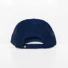 A navy blue cap with a mesh design and an adjustable strap at the back, featuring a small logo.