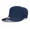 A navy cap with a structured design, featuring a curved brim and small ventilation holes. It has a logo on the side.