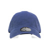 A navy cap featuring a curved brim and a logo on the front. The material appears textured and casual.