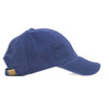 A navy blue cap featuring a back strap and a logo on the side.