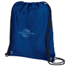 A blue drawstring cooler pack featuring a logo, designed for carrying beverages.