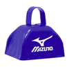 A blue cow bell with a handle, featuring a logo on one side. Suitable for various events and promotions.