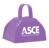 A purple cowbell featuring a handle and a logo. Suitable for events and exhibitions.