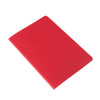 A red A5 thin PU cover notebook with a smooth finish and a concealed spine. It features a logo on the cover.