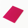 A5 thin notebook with a vibrant pink PU cover and a white spine, featuring a logo on the back.