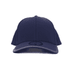 A navy cap with a curved peak and a branding logo on the front.