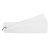 A white cotton golf towel with a black clip for easy attachment. Features a simple design and a soft texture.