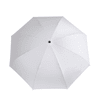A white inverted umbrella with a black centre button, featuring a sleek, simple design.