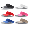 A selection of six sun visors in black, white, red, pink, blue, and beige, each with a grey underside.