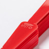 A red RPET foldable fan with a simple design, featuring a logo on one of the sections.