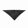 A triangular bandana in black, featuring a smooth texture and a logo.