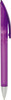A purple frosted twist-action plastic pen, featuring a clip and a white point. It has a logo on the barrel.