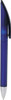 A twist-action plastic pen in a vibrant blue colour with a black clip and a logo.