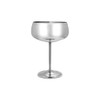 A stainless steel cocktail coupe with a shiny, reflective surface and a stable base, featuring a stem and bowl design.