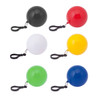 A set of six keyrings in black, red, white, yellow, green, and blue, each shaped like a ball with a strap.