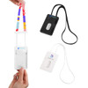 A selection of ABS retractable card holders with lanyards in black, white, and a colourful design.