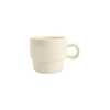 A stackable ceramic mug in a soft cream colour, featuring a rounded design and a comfortable handle.