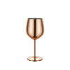 A stainless steel wine goblet in rose gold with a sleek, reflective finish and a sturdy base.