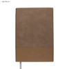 Light brown A5 notebook with a textured cover and a smooth lower section. Includes a logo.