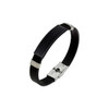 A stylish black bracelet featuring a metal buckle latch and silver accents. Ideal for sleek, modern fashion.