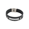 A multi-layer braided leather bracelet in black with silver accents and a metallic clasp.