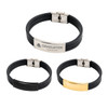 A multi-layer leather bracelet in black, featuring silver and gold metal accents, with an attached logo.
