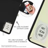 A6 cork soft wood notebook with NFC label on the front cover and inside. Features a sleek black design.