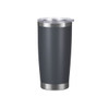 A drink bottle featuring a 600ML stainless steel double wall design in dark grey, with a clear lid and metallic base.