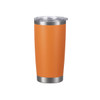 An orange 600ML stainless steel double wall cup with a clear lid and silver base, featuring a logo.