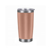 A drink bottle made of stainless steel with a double wall, featuring a rose gold exterior and a clear lid.