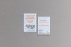 Seed paper cards in white with colourful illustrations, featuring eco-friendly messages and a logo.