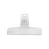 A translucent plastic magnetic clip in a clear finish with a sturdy grip. Features a hanging hole and a logo.