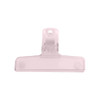 A translucent pink plastic magnetic clip with a sturdy clamp and a hole for easy attachment.