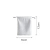 A white PU leather drawstring gift bag measuring 10cm by 12cm, featuring a drawstring closure and branding.