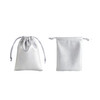 Silver PU leather drawstring gift bags, featuring a glossy finish and a simple design. One bag is closed, the other is open.