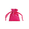 A pink silk satin drawstring bag with two drawstrings at the top and a smooth surface.