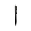 A black ballpoint pen with a sleek design, featuring a silver clip and accent. It has a logo on the barrel.
