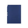 A navy blue Malaga Notebook featuring a smooth surface and a side notch, with a logo on the cover.